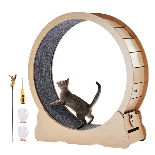 SucceBuy Wooden Cat Exercise Wheel Treadmill For Indoor Cats