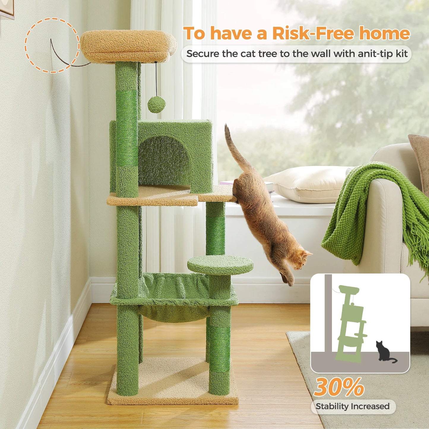 PAWZ Road Cactus Cat Tree Tower With Plush Hammock