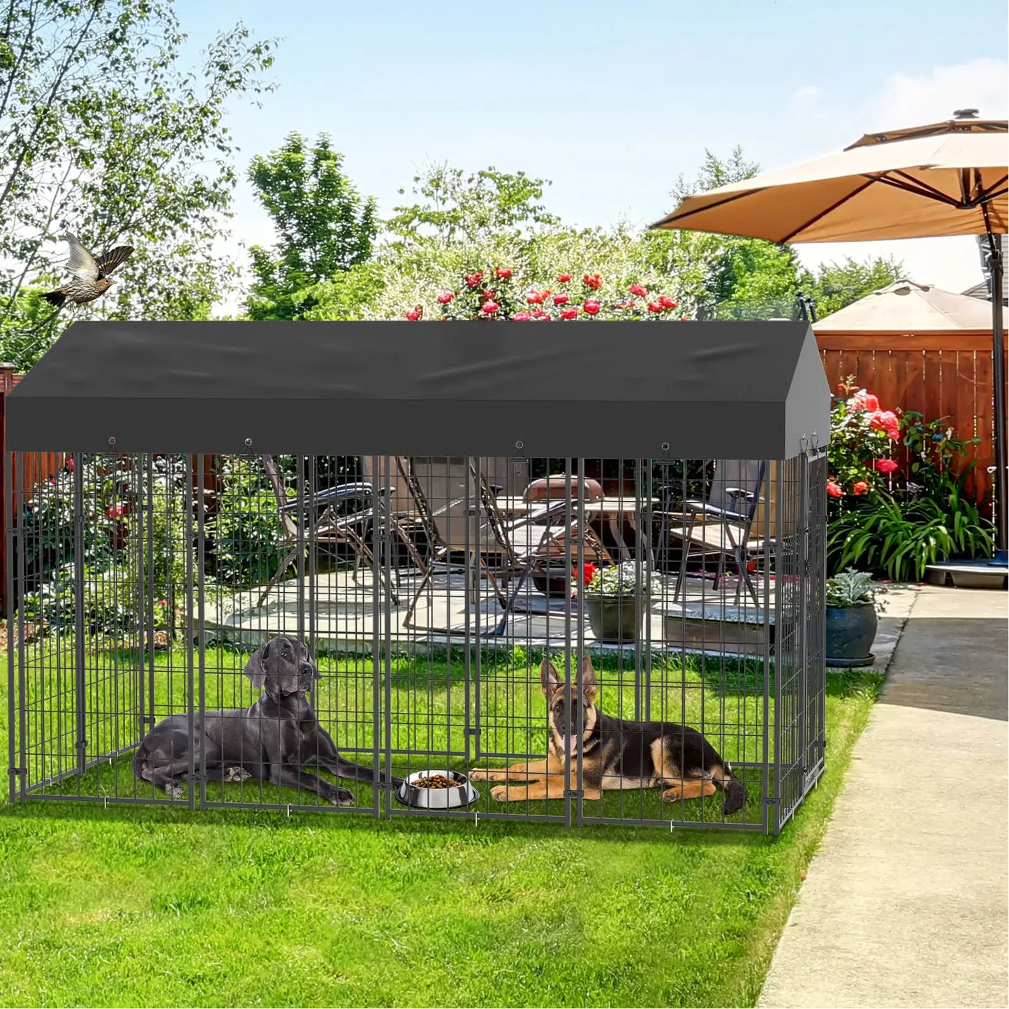 High-Concerned Dog Cage Outdoor Run Enclosure With Roof Shelter