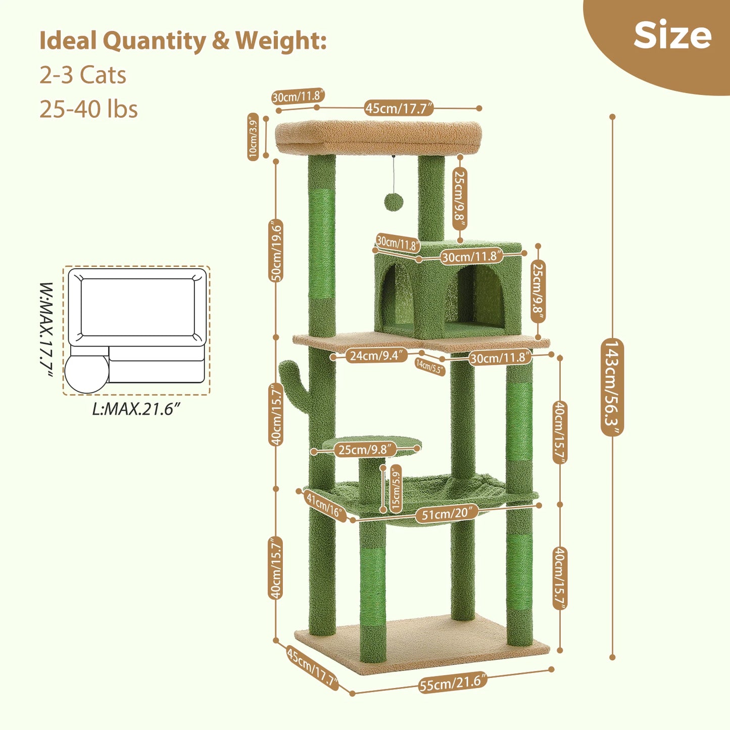 PAWZ Road Cactus Cat Tree Tower With Hammock And Condo