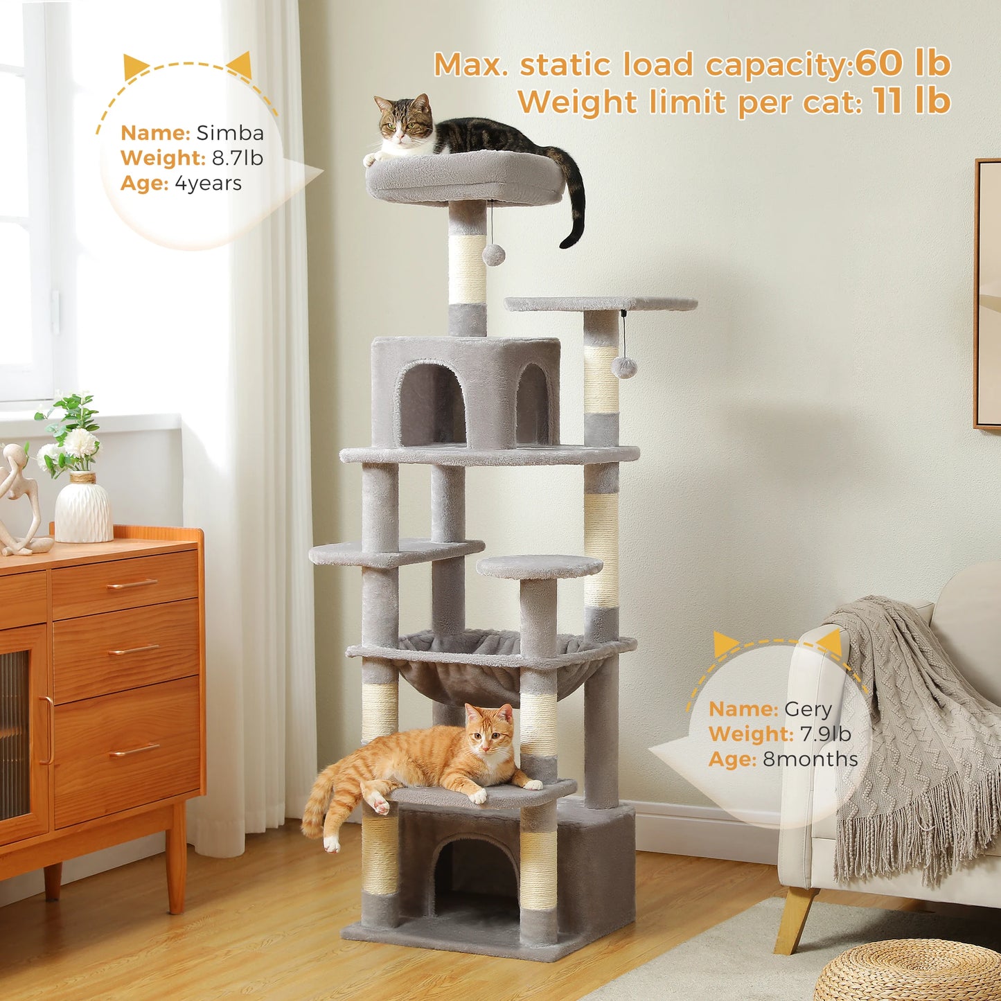 PAWZ Road Large Cat Tree Tower With Sisal Scratching Posts