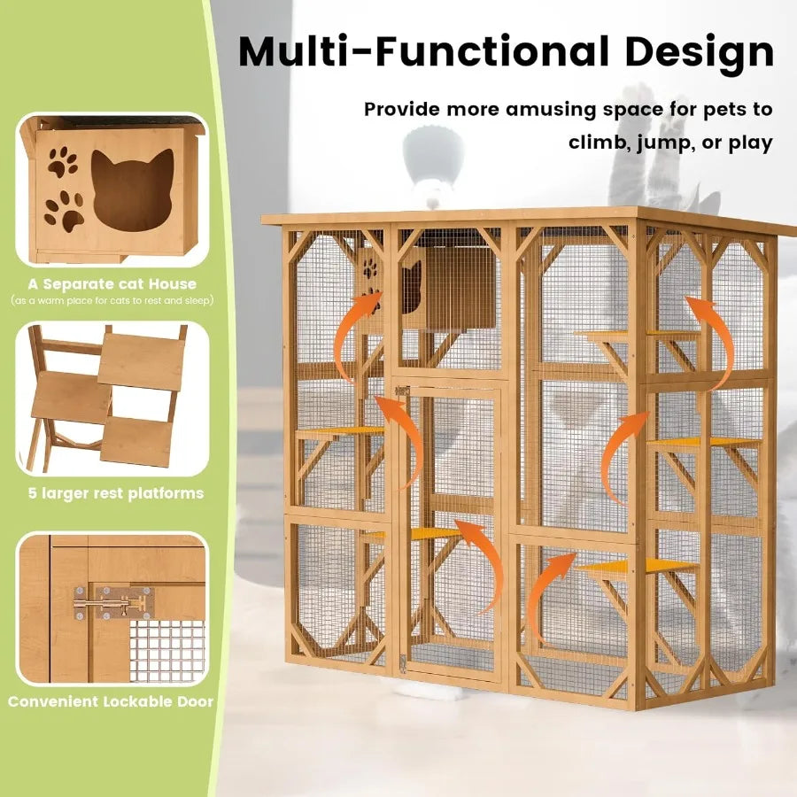 High-Concerned Cat House Outdoor Indoor Wooden Enclosure