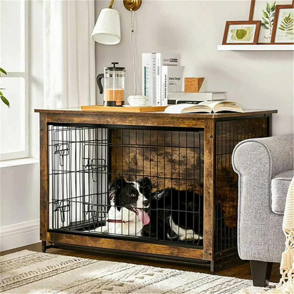 BORWARTH Elevated Wooden Dog Crate End Table with Removable Tray
