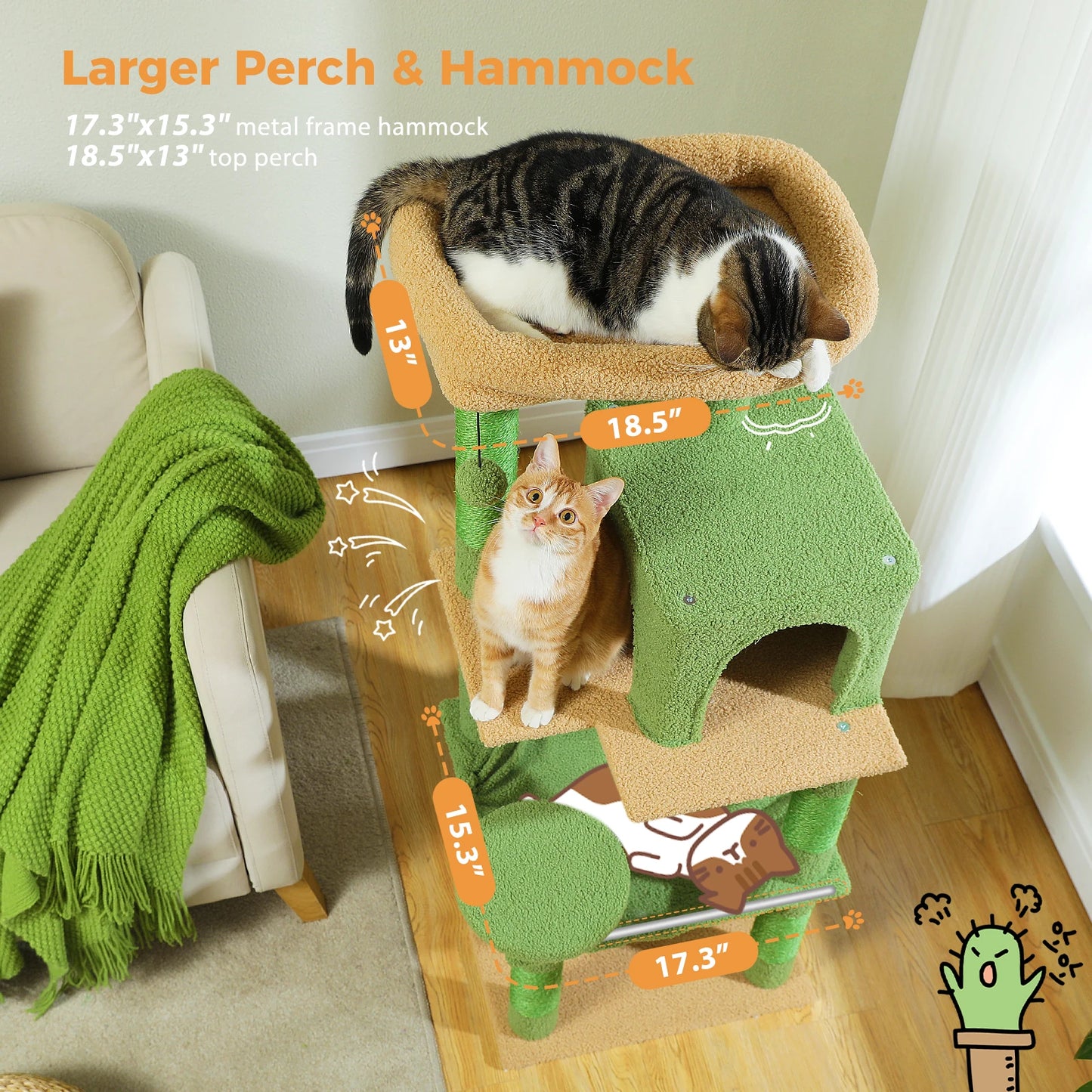 PAWZ Road Cactus Cat Tree Tower With Plush Hammock