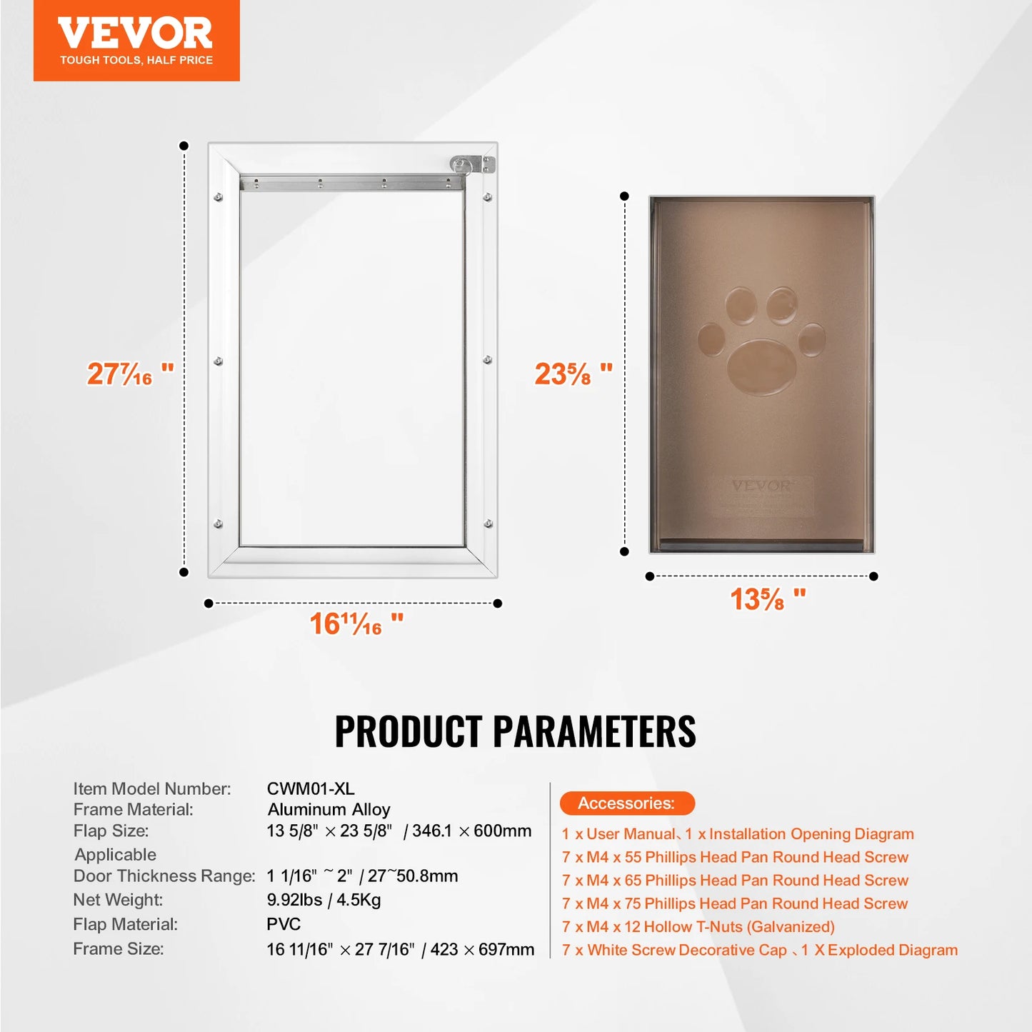 NONEDog Door Aluminum Frame With Lockable Flap System