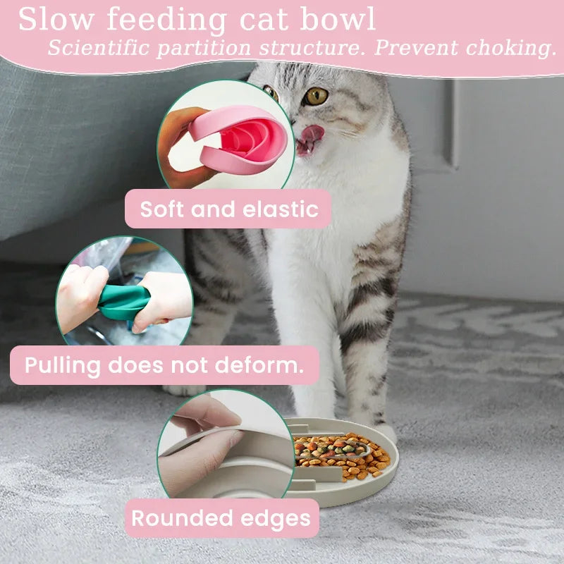Slow Eating Silicone Cat Bowl Non Slip Design For Pets