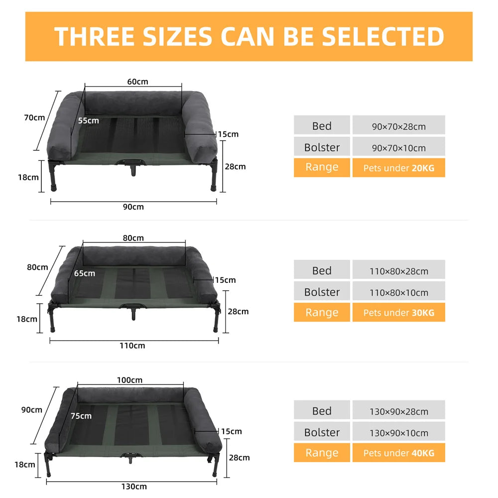 BORWARTCN Outdoor Raised Dog Bed With Cooling Breathable Plush Mat