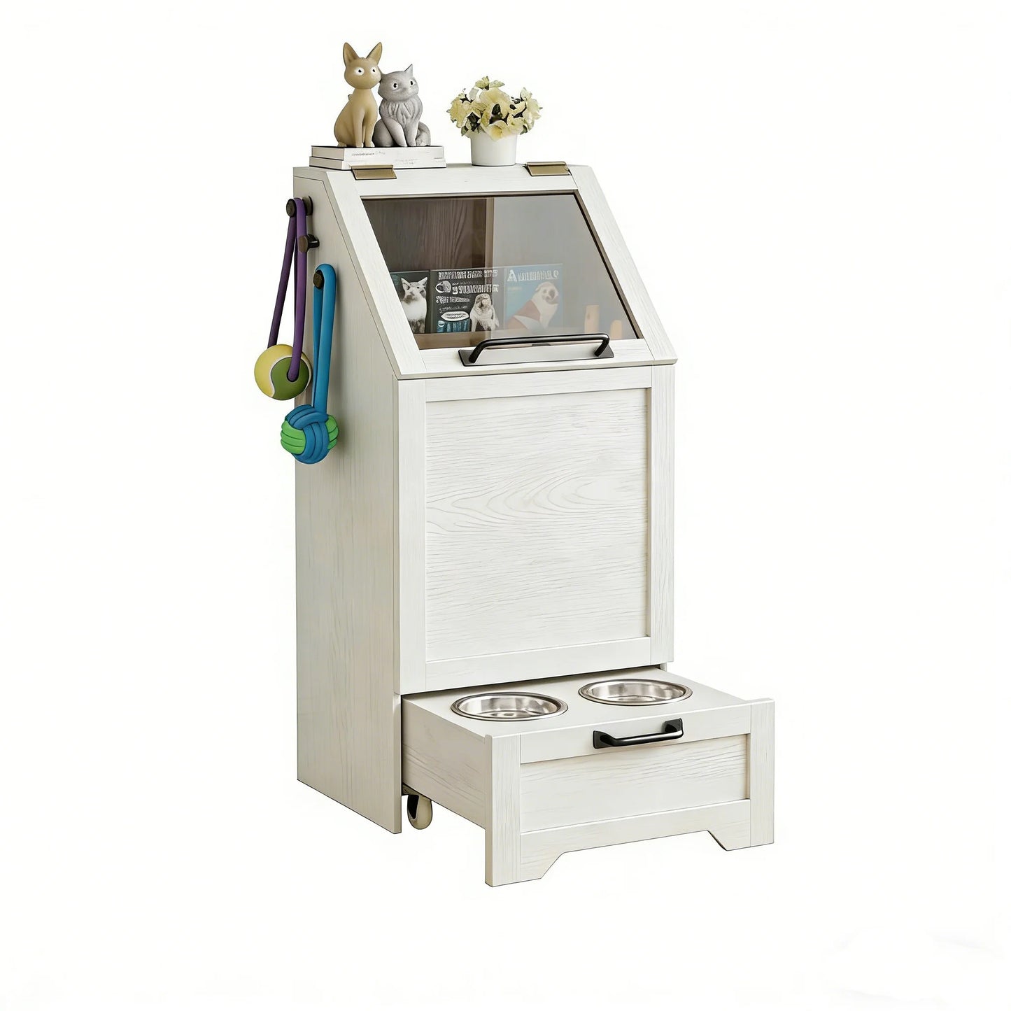 HiMISS Dog Feeding Station With Storage Cabinet And Raised Bowls