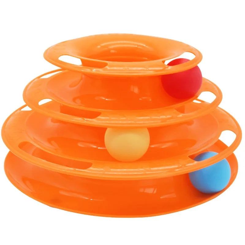 Plastic Turntable Cat Toy With Teasing Stick And Layers