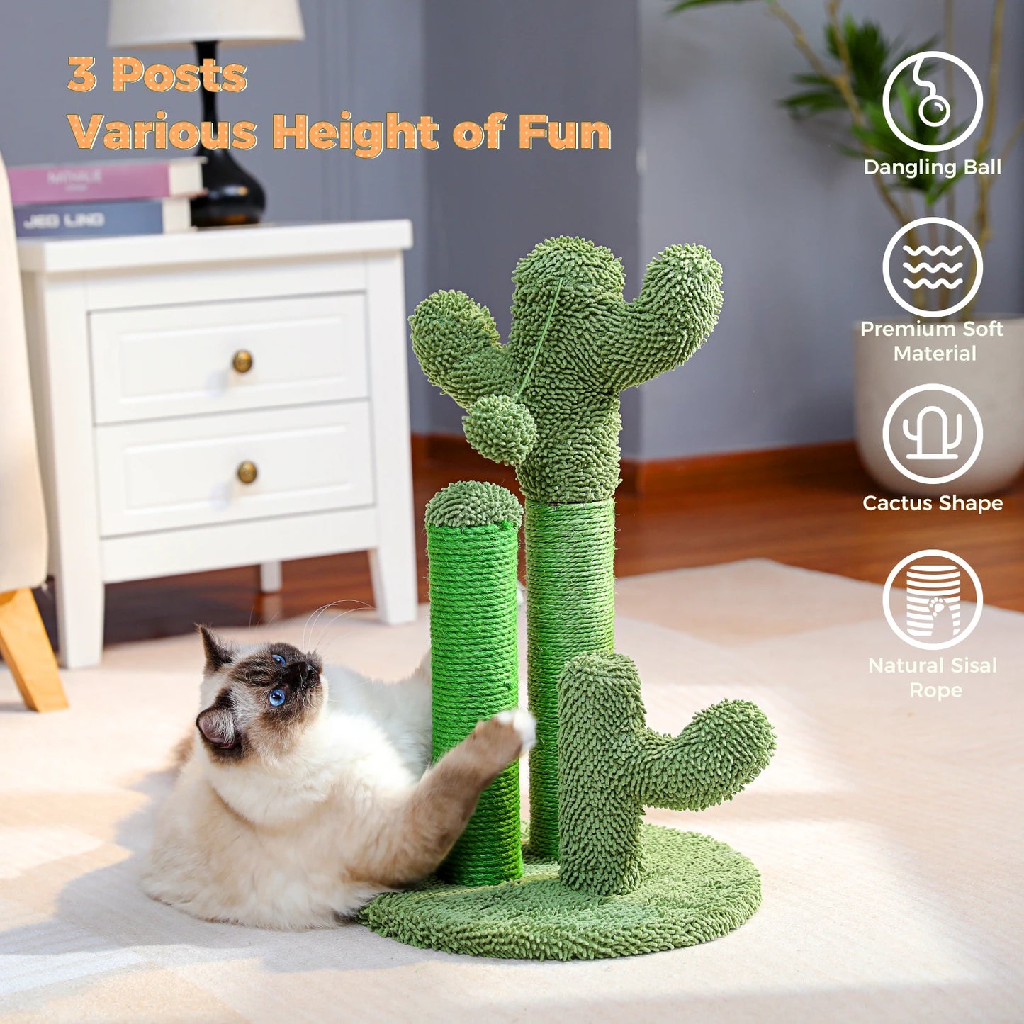 PAWZ Road Cactus Cat Scratcher Post With 3 Poles Ball